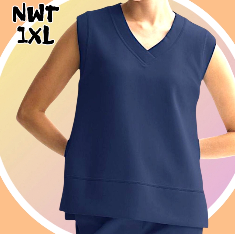 NWT Lightweight Ultra Comfort V Neck Vest Hi Low Hem 1XL Navy